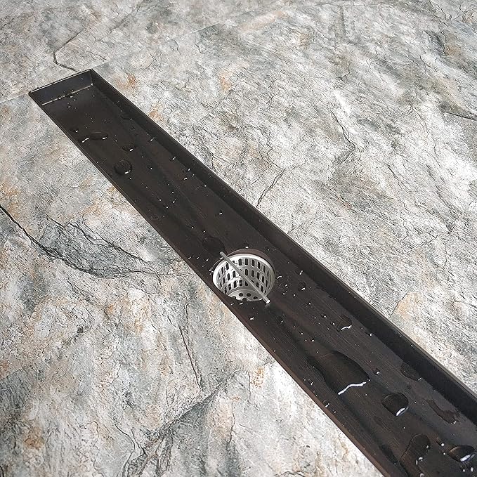 Neodrain 24-in Rectangular Linear Shower Drain with Brickwork Pattern Grate, 304 Stainless Steel Bathroom Floor Drain,Antique Copper Finish,Shower Floor Drain