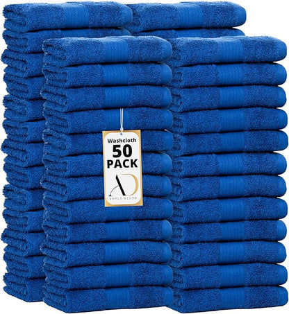 Ample Decor Wash Cloths Set of 50 12 X 12 Inch 100% Cotton 600 GSM, Soft Absorbent, Machine Washable Face Towels, Oeko Tex Certified Reusable Fingertip Towels for Bathroom, Hotel, Gym,Spa-Navy Blue