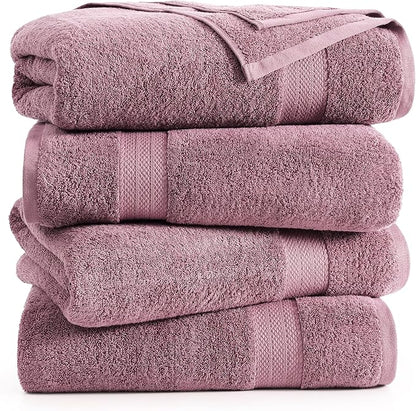 LANE LINEN Premium Bath Towels Set of 4 (28"x54") - 100% Ring Spun Cotton Bathroom Towel 4 Pack - Quick Drying, Super Soft, Durable & Absorbent Large Towels Set - Oeko Tex Certified - Wistful Mauve