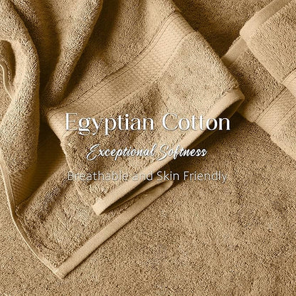 Superior Egyptian Cotton Pile Bath Towel Set of 2, Ultra Soft Luxury Towels, Thick Plush Essentials, Absorbent Heavyweight, Guest Bath, Hotel, Spa, Home Bathroom, Shower Basics, Toast