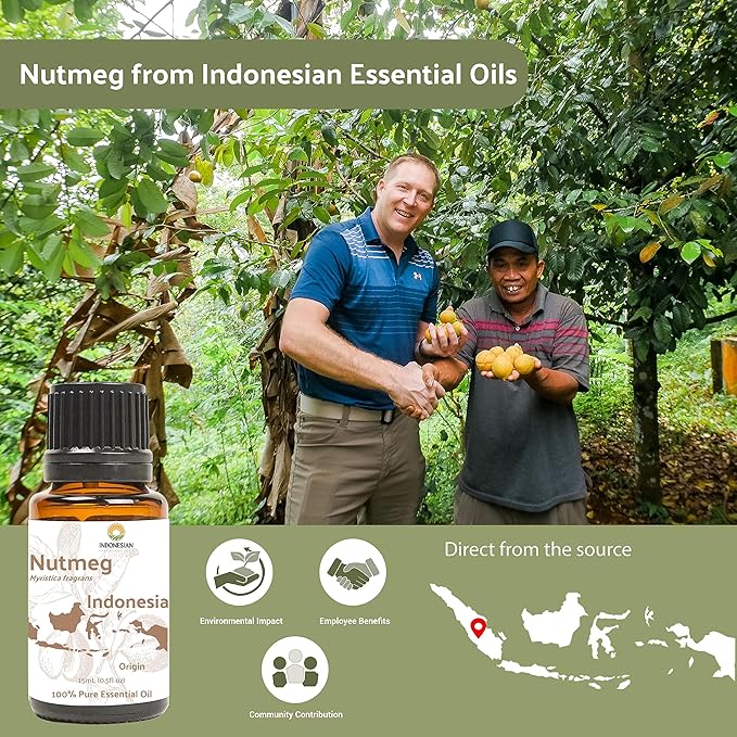 Nutmeg Essential Oil - Direct from Central Java, Indonesia - Pure Essential Oils for Diffusers, Muscle Relief and Aromatherapy | Premium Therapeutic Grade (2lbs)