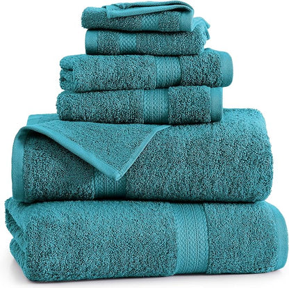 LANE LINEN 100% Cotton 6 Piece Bath Towel Set - Ring Spun, Quick Dry, Super Soft & Highly Absorbent - 2 Bath, 2 Washcloths, 2 Bathroom Hand Towels - Hotel Quality Luxury Bathroom Towel Set - Sea Port