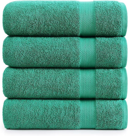 LANE LINEN Bath Towels Pack of 4 (28"x54") - 100% Ring Spun Cotton Bathroom Towel Set - Reinforced Edges, Quick Dry, Soft & Absorbent Large Bath Towels - Lightweight, Perfect for Daily Use - Emerald