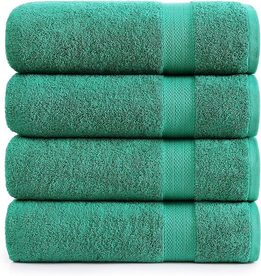 LANE LINEN Bath Towels Pack of 4 (28"x54") - 100% Ring Spun Cotton Bathroom Towel Set - Reinforced Edges, Quick Dry, Soft & Absorbent Large Bath Towels - Lightweight, Perfect for Daily Use - Emerald