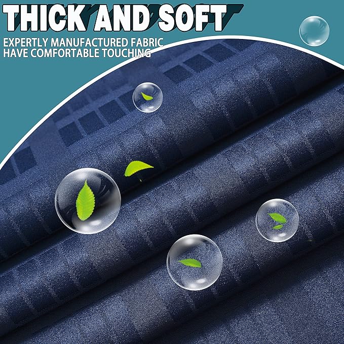 Conbo Mio Stall No Hook Shower Curtain with Snap in Liner Set, Hotel Luxury Navy Blue Shower Curtains for Bathroom with See Through Top Window, Waterproof, Washable 54W x 74H