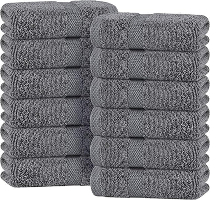 White Classic Wealuxe Grey Hand Towels for Bathroom 12 Pack, Cotton Hand Towel Bulk for Gym, Spa and Salon, Soft Extra Absorbent Quick Dry 16x27 Inch