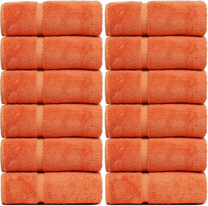 Luxury Hotel & Spa Collection, 100% Turkish Cotton 700 GSM Cloth, for Body wash, Makeup Remover & Facial Cleaning, Baby, face, Dobby Border Soft washcloths Towel Set 13" X 13", Coral, Set of 12