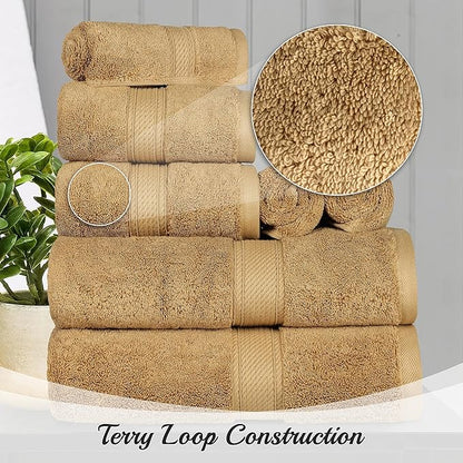 BNM Egyptian Cotton Heavyweight Towels, Ideal For Bathroom, Shower, Spa, 800 GSM Bath Towels, Highly-Absorbent, Luxury Bathroom Essentials, Ultra-Soft Plush Home Basics, Bath Towel Set of 4, Toast
