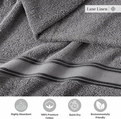 LANE LINEN 100% Mercerized Cotton Bath Towels Set of 18 – Zero Twist, 6 Bath, 6 Hand Towel & 6 Washcloths, Soft, Ideal for Spa Hotel & Home, Gentle on Body, Durable After Multiple Washes – Cool Grey