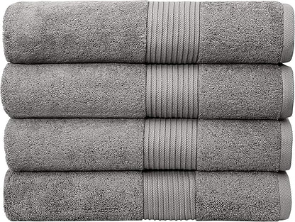 Luxury Oversized Bath Towels | Hotel Quality | Soft & Highly Absorbent |Quick Dry | 650 GSM Bath Sheets| Combed Cotton | Thick & FluffyBathroom Towels | Grey - 4 Pack