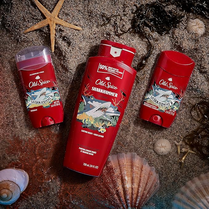Old Spice Cleansing Body Wash for Men, 3X Defense, 24/7 Shower Fresh with Lasting Scent, 2-in-1 Body & Face Wash, Sharkhammer Scent, 24 oz (Pack of 4)