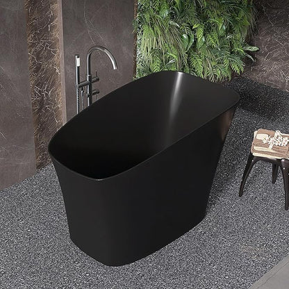51'' Japanese Soaking Tub Freestanding Bathtub Resin Stone Bathtubs Deep soaking Tub with Overflow and Pop-up Drain - black