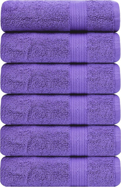 Ample Decor Bathroom Hand Towels 18 X 28 Inch 600 GSM 100% Cotton, Soft Absorbent - 6 Pcs Purple