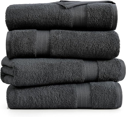 LANE LINEN 100% Luxury Cotton Bath Sheets Set of 4 (35"x66") - Ultra Soft & Fade Resistant, Quick Drying Extra Large Towel Sets - Highly Absorbent, Spa Quality Oversized Towels for Bathroom - Black
