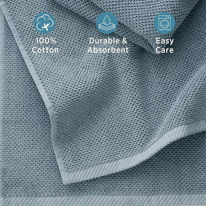 Welhome Franklin Premium 6 Pack Hand Towels Popcorn Textured Dusty Blue Bathroom Towels Hotel & Spa Towels for Bathroom Soft & Absorbent 600 GSM 100% Cotton Hand Towels
