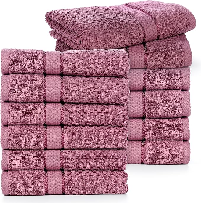Ample Decor 100% Cotton Hand Towel for Kitchen Set of 12, Absorbent Premium Quality for Bathroom, Hotel, Spa, Gym, Kitchen - 18 X 28 Inch, Grape Purple, Mulaayam Collection