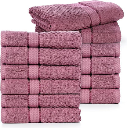 Ample Decor 100% Cotton Hand Towel for Kitchen Set of 12, Absorbent Premium Quality for Bathroom, Hotel, Spa, Gym, Kitchen - 18 X 28 Inch, Grape Purple, Mulaayam Collection