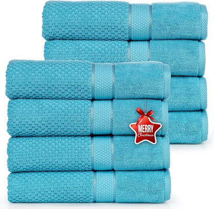 Ample Decor 100% Cotton Sky Blue 18 X 28 Inch Hand Towel for Bathroom Set of 8 - Super Soft, Highly Absorbent, Popcorn Textured
