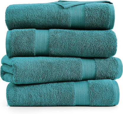 LANE LINEN Premium 4 Pack Bath Towels Set (28"x54") - 100% Ring Spun Cotton, Large Cotton Towels for Bathroom - Durable, Quick Dry, Soft & Absorbent Bath Towel - Perfect Family Set - Sea Port