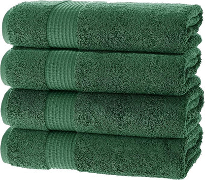 MAURA Basics Performance Bath Towels 100% Turkish Cotton with Hook Loops. Extra Large Luxury Absorbent Plush Towel Sets for Bathroom, Daily Use American Standard Size 27”x54”, Hunter Green