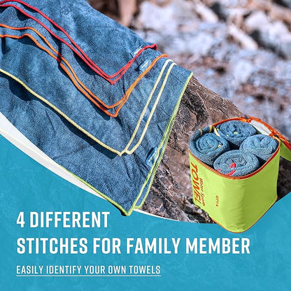 4Monster 4 Pack Microfiber Camping Towel Quick Dry, Super Absorbent Travel Towel with Waterproof Bag, Lightweight Boat Towel for RV, Sport, Gym, Beach, Pool, Swim,Family Trip