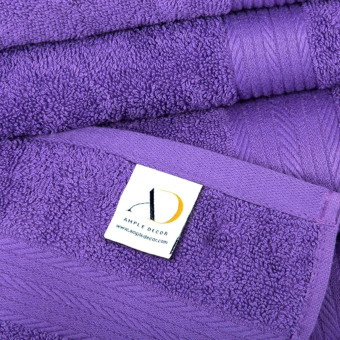 Ample Decor Hand Towel 18 X 28 Inch Pack of 12 600 GSM 100% Cotton, Oeko Tex Certified Soft Absorbent Thick Durable Premium Quality, for Hotel, Bathroom, Spa, Gym - Machine Washable - Purple