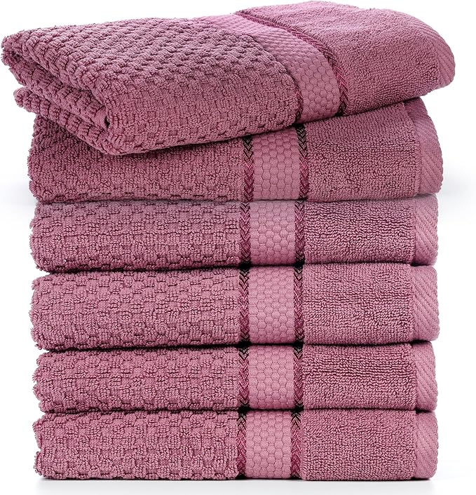 Ample Decor Bathroom Hand Towel 18 X 28 Inch 600 GSM 100% Cotton - Popcorn Textured Towel - 6Pcs Grape Purple