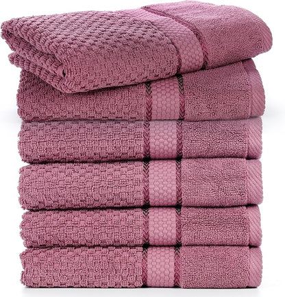 Ample Decor Bathroom Hand Towel 18 X 28 Inch 600 GSM 100% Cotton - Popcorn Textured Towel - 6Pcs Grape Purple