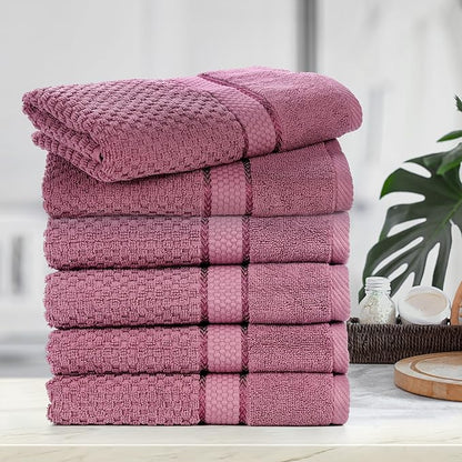 Ample Decor Bathroom Hand Towel 18 X 28 Inch 600 GSM 100% Cotton - Popcorn Textured Towel - 6Pcs Grape Purple