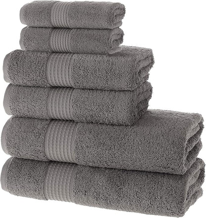 MAURA Basics Bath Towel Sets for Bathroom with Hanging Hook Loops. 2 Bath Towels, 2 Hand Towels, 2 Washcloths, Soft, Durable, Long Lasting and Absorbent Towels Set, Space Gray