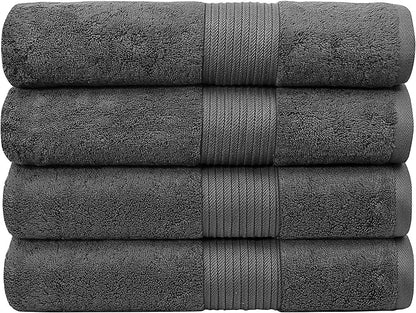 Luxury Oversized Bath Towels | Hotel Quality | Soft & Highly Absorbent |Quick Dry | 650 GSM Bath Sheets| Combed Cotton | Thick & FluffyBathroom Towels | Dark Grey - 4 Pack
