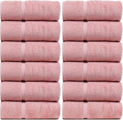Luxury Hotel & Spa Quality, 100% Turkish Cotton 700 GSM Cloth, Towel, for Body wash, Makeup & Facial Cleaning, Baby, face, loofah, Dobby Border Soft washcloths Towel Set 13" X 13", Pink, Set of 12