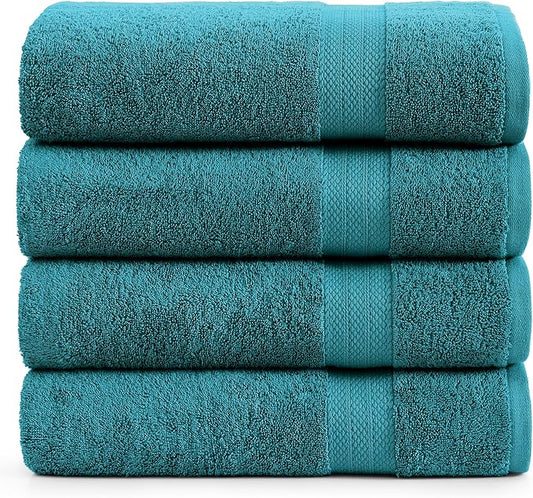 LANE LINEN Premium 4 Pack Bath Towels Set (28"x54") - 100% Ring Spun Cotton, Large Cotton Towels for Bathroom - Durable, Quick Dry, Soft & Absorbent Bath Towel - Perfect Family Set - Sea Port