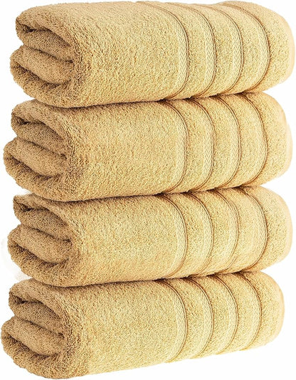 HALLEY Turkish 4 Pack Premium Bath Towels (4 Pieces) 650 GSM Highly Absorbent Super Soft 100% Cotton - 4 Bath Towels (Yellow)