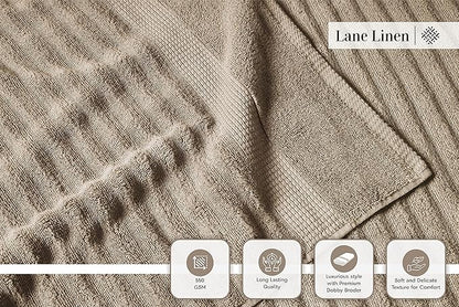 LANE LINEN Bath Towel Set - Soft and Absorbent, Ribbed, 100% Cotton Towels for Bathroom, Hotel, Body & Spa - 2 Bath Towels Large Size, 2 Bathroom Hand Towel and 2 Wash Cloths (6 Piece Set) - Taupe