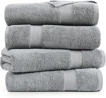LANE LINEN 100% Pure Cotton Bath Sheets Set of 4 (35"x66") - Ring Spun, Ultra Soft, Skin Friendly & Highly Absorbent Extra Large Towel - Multipurpose Premium Hotel Quality Bathroom Towels - Space Grey