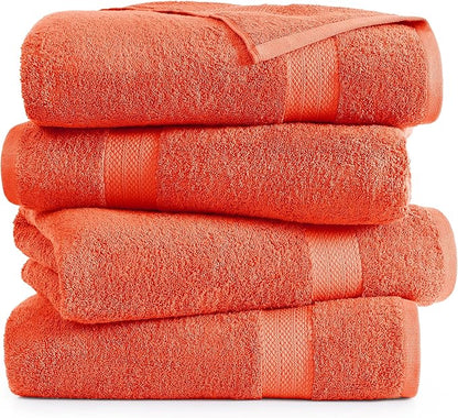 LANE LINEN 4 Pack Bath Towels (28"x54") - 100% Ring Spun Cotton Towels Set for Bathroom - Quick Dry, Ultra Soft & Absorbent Large Bath Towel Set - Can be Used for Salon, Spa & Hotel - Tiger Lily