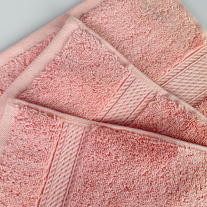 BNM Egyptian Cotton Heavyweight Towels, Ideal For Bathroom, Shower, Spa, Hotel, 800 GSM, Face/ Washcloths, Hand Towels, Bath Towels, Highly-Absorbent, Luxury Basics, 9 Piece Towel Set, Tea Rose Pink