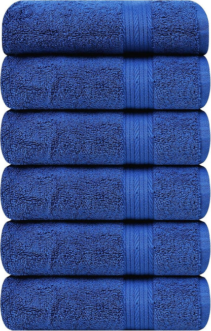 Ample Decor Hand Towel 18 X 28 Inch 600 GSM 100% Cotton, Soft Absorbent Hand Towels - Set of 6 - Navy Blue