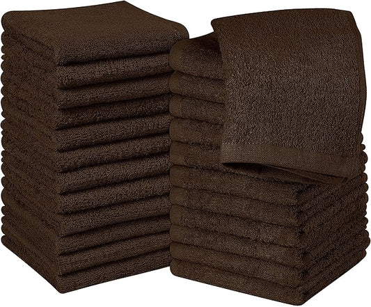 Utopia Towels 24 Pack Cotton Washcloths Set, 100% Ring Spun Cotton, Premium Quality Flannel Face Cloths, Highly Absorbent and Soft Feel Fingertip Towels, Brown