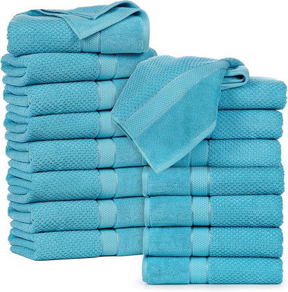 Ample Decor Bath Towels for Bathroom Set of 16 100% Cotton Sky Blue Popcorn Textured, Machine Washable - Mulaayam Collection - 30 X 54 Inch