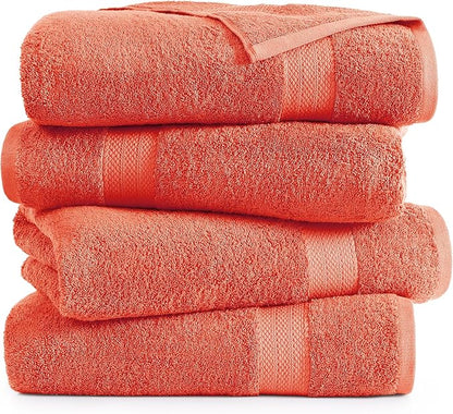 LANE LINEN 100% Ring Spun Cotton Bath Towels (28"x54") - 4 Pieces - Large Towels for Bathroom - Quick Drying, Soft & Absorbent Large Shower Towel Set - Used in Gym, Hotel, Spa, Home - Living Coral