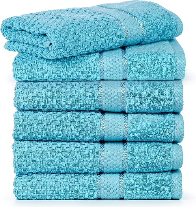 Ample Decor Bathroom Hand Towel 18 X 28 Inch 600 GSM 100% Cotton - Popcorn Textured Towel for Bathroom- Pack of 6 Sky Blue