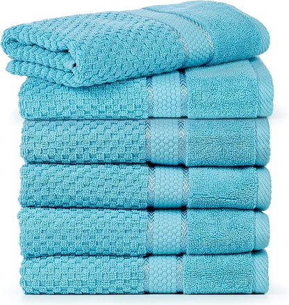 Ample Decor Bathroom Hand Towel 18 X 28 Inch 600 GSM 100% Cotton - Popcorn Textured Towel for Bathroom- Pack of 6 Sky Blue