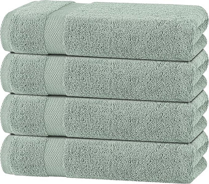 White Classic Green Bath Towels 27x54 Inch, Cotton Towel Set for Bathroom, Hotel, Gym, Spa, Soft Extra Absorbent Quick Dry 4 Pack