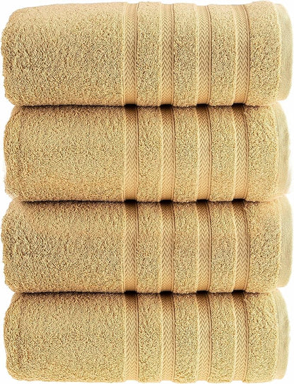 HALLEY Turkish 4 Pack Premium Bath Towels (4 Pieces) 650 GSM Highly Absorbent Super Soft 100% Cotton - 4 Bath Towels (Yellow)