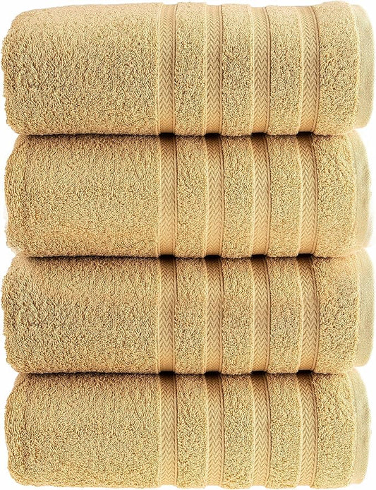 HALLEY Turkish 4 Pack Premium Bath Towels (4 Pieces) 650 GSM Highly Absorbent Super Soft 100% Cotton - 4 Bath Towels (Yellow)