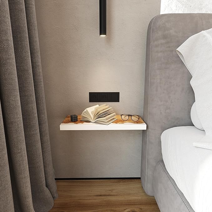 RWA Straight Edge Floating Shelf – Unique Wood Floating Shelf for Wall Decor, Living Room, Bedroom, or Bathroom – Sleek Decorative Wall Shelves for Home & Office (Straight/White, Medium - 16x6)
