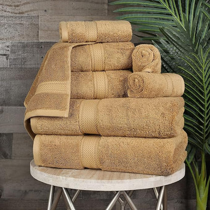 BLUENILEMILLS Madison Egyptian Cotton Towels, Towel Set for Bathroom, Shower, Hotel, Plush, 800 GSM, Highly Absorbent and Ultra-Soft Towels, Bath Essentials, 8 Piece Assorted Towel Set, Toast