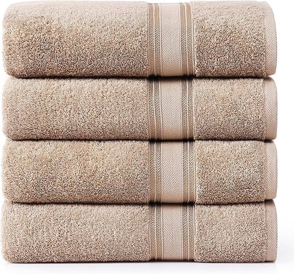 LANE LINEN 100% Cotton Bath Towels Set of 4 (28"x54") - Zero Twist, Cotton Bathroom Towel Sets - Quick Dry, Highly Soft & Absorbent Large Shower Towels for Bathroom - Sustainabaly Produced - Taupe